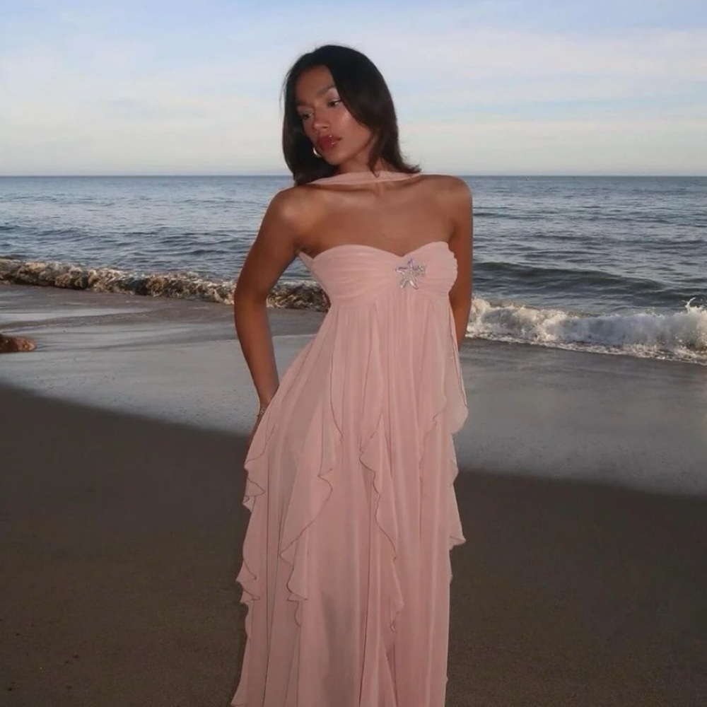Nana Jacqueline Peach Strapless Dress